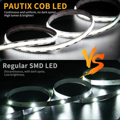 PAUTIX COB LED Strip Lights 5V USB Powered Dotless Super Bright Dimmable LED Lights 3000K Warm White 6.56ft TV Backlights,Flexible 3M Adhesive Under Cabinet Light for Bedroom,Kitchen,Shelf Lighting