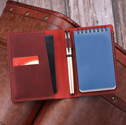 Leather Cover Compatible With Rite in the Rain Top Spiral Notebooks, Handmade Top Bound Notebook Cover For 3" x 5" Writing Pad Holder, Mini Pocket Notepad Holder - COFFEE