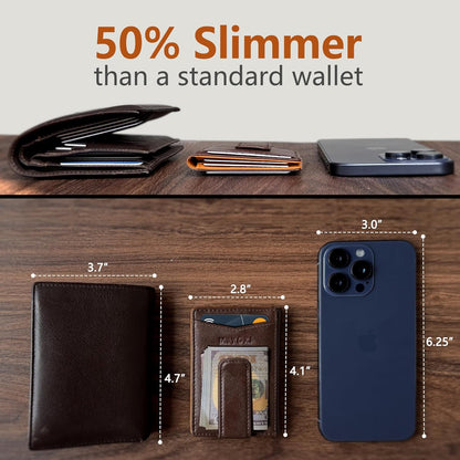 miyozi Airtag Wallet for Men- with Money Clip Gift Boxed, Magnetic Closure Slim Genuine Leather Front Pocket Wallet, 4.1"x 2.8", RFID Blocking