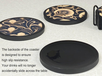 Absorbent Coasters for Drinks with Holder - 6packs, Silicone Coaster with Soft Felt Insert, Black (Coasters with Holder, Black)