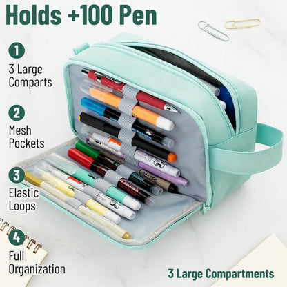 Mr. Pen- High Capacity Pencil Case, Large Pencil Pouch with 3 Compartments and 2 Pockets, Large Pencil Bag with Smooth Zipper, Cute Pencil Case Pouch Organizer, School Supplies for Teens