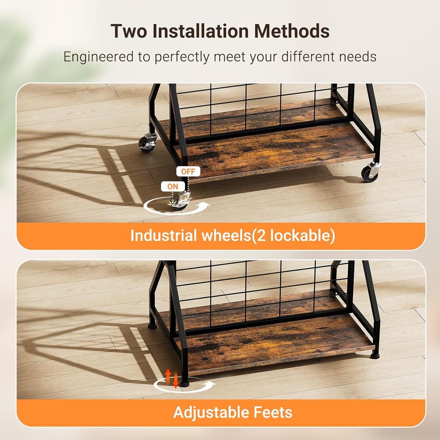ELYKEN Foldable Grid Wall Panels 5.7' x 2' FT, Movable Wire Gridwall Display Rack with Wheels and Adjustable Foots, Retail Display Stand for Vendor with Storage (Rustic Brown)