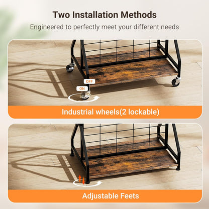 ELYKEN Foldable Grid Wall Panels 5.7' x 2' FT, Movable Wire Gridwall Display Rack with Wheels and Adjustable Foots, Retail Display Stand for Vendor with Storage (Rustic Brown)