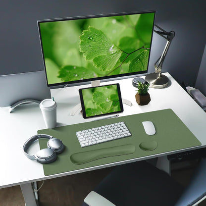 Bloss Leather Desk Pad and Keyboard Wrist Rest, Large Mouse Pad + Keyboard Pad+Mouse Wrist Support, Non-Slip Desk Mat Protector for Office, Home(31.5×15.7 Inches,Beige) - Colors A