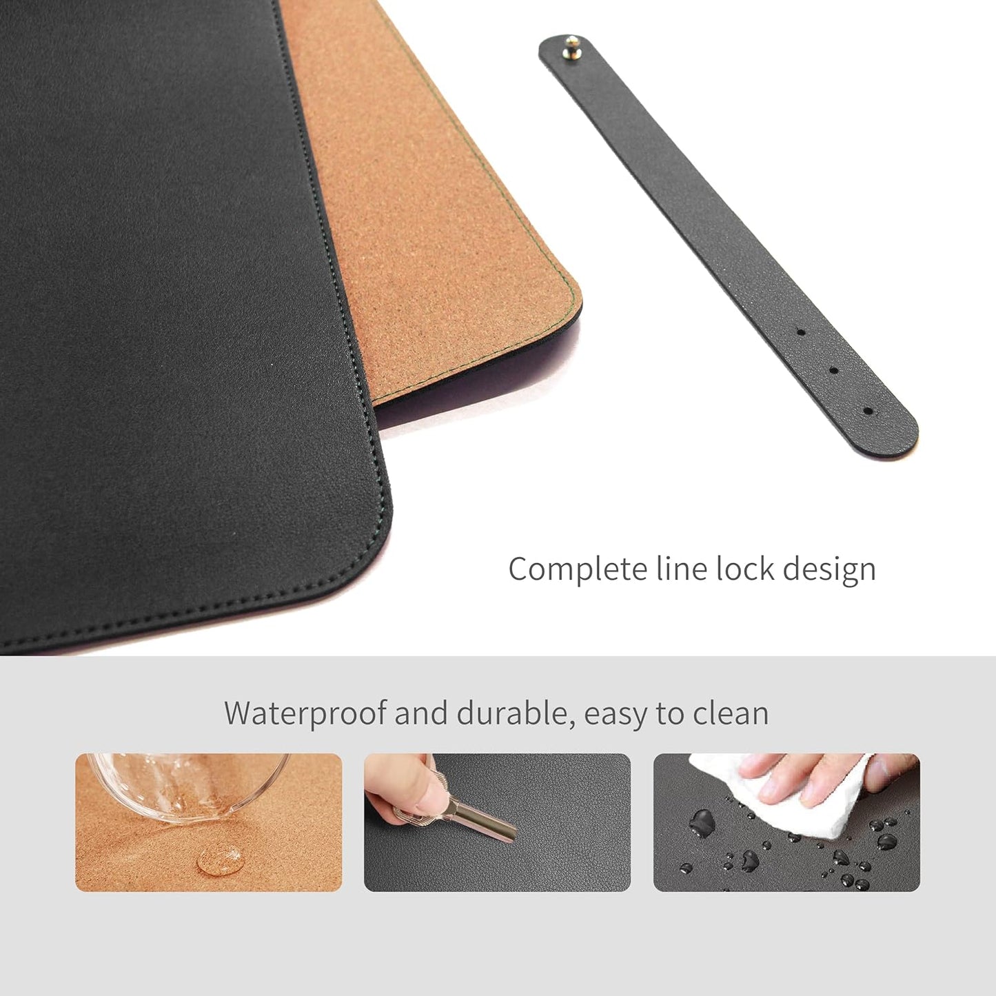 RENMTURE Dual-Sided Mouse Pad, Natural Cork & PU Leather Large Desk Pad for Office and Home Work, Desk Protector Non-Slip, Waterproof, Easy Clean (Olive Green, 32"x16")