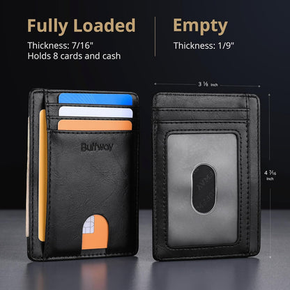Buffway Slim Minimalist Front Pocket RFID Blocking Leather Wallets for Men and Women - Carbon Fiber Black - Colors A