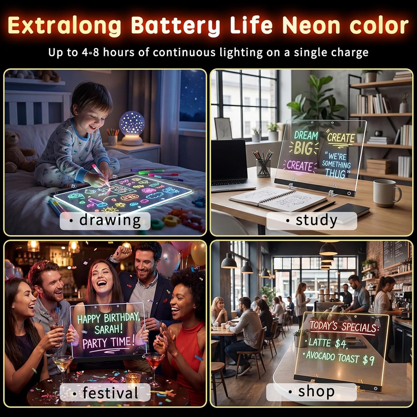 LED Drawing Board for Kids,13.7" USB Light Up Tracing Tablet Full Art Set with 6 RGB Light Modes, Doodle Glow LED Note Board with Colors, Gifts for Kids Birthday Christmas Gift Ideas