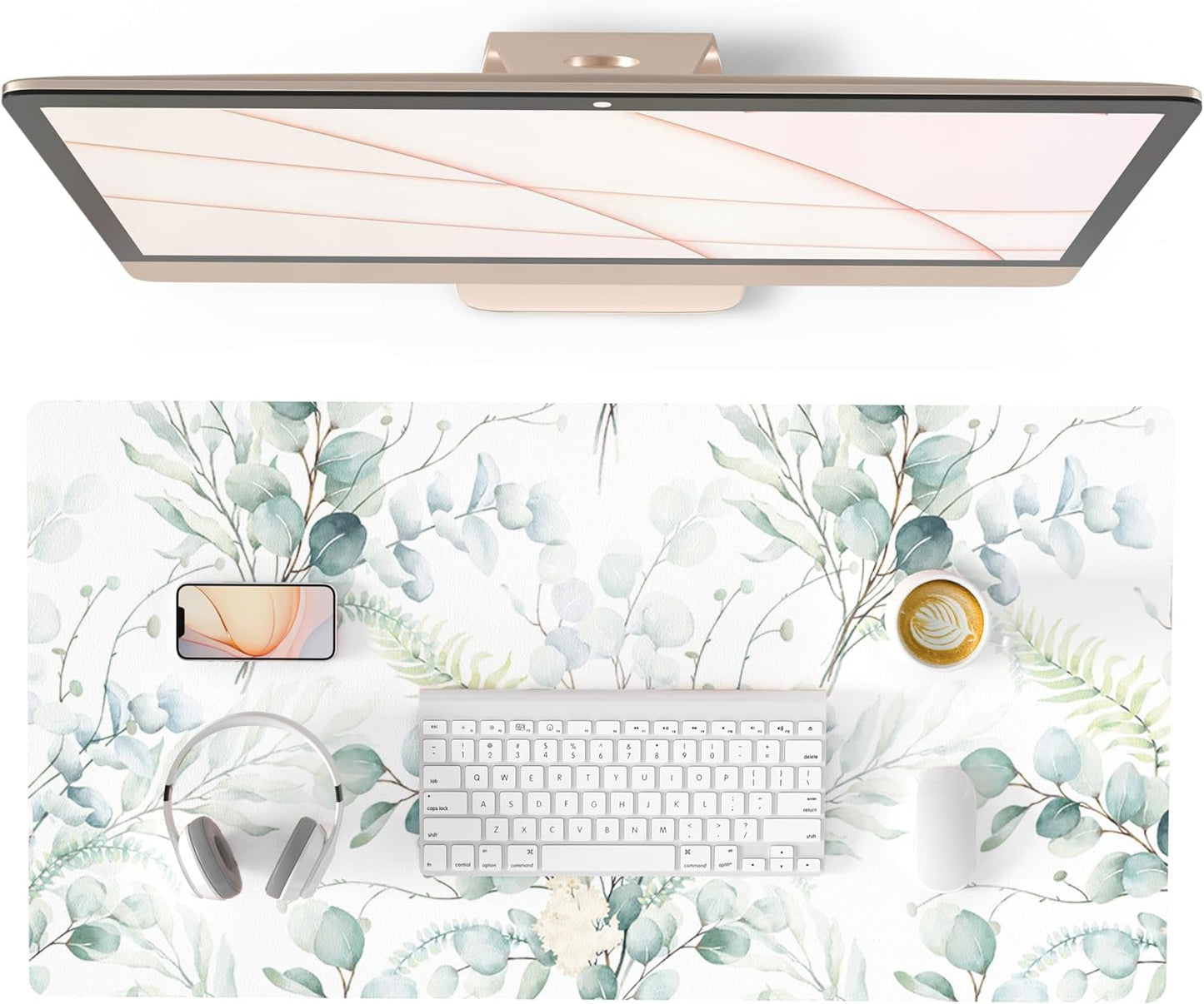 QIYI Large Mouse Pad, Cute Pink Desk Mat for Desktop, Women Girls PU Leather Desk Pad Waterproof Gaming Mousepad, Rose Gold Marble Computer Protector Writing Pad for School Office Home 31.5" x 15.7"