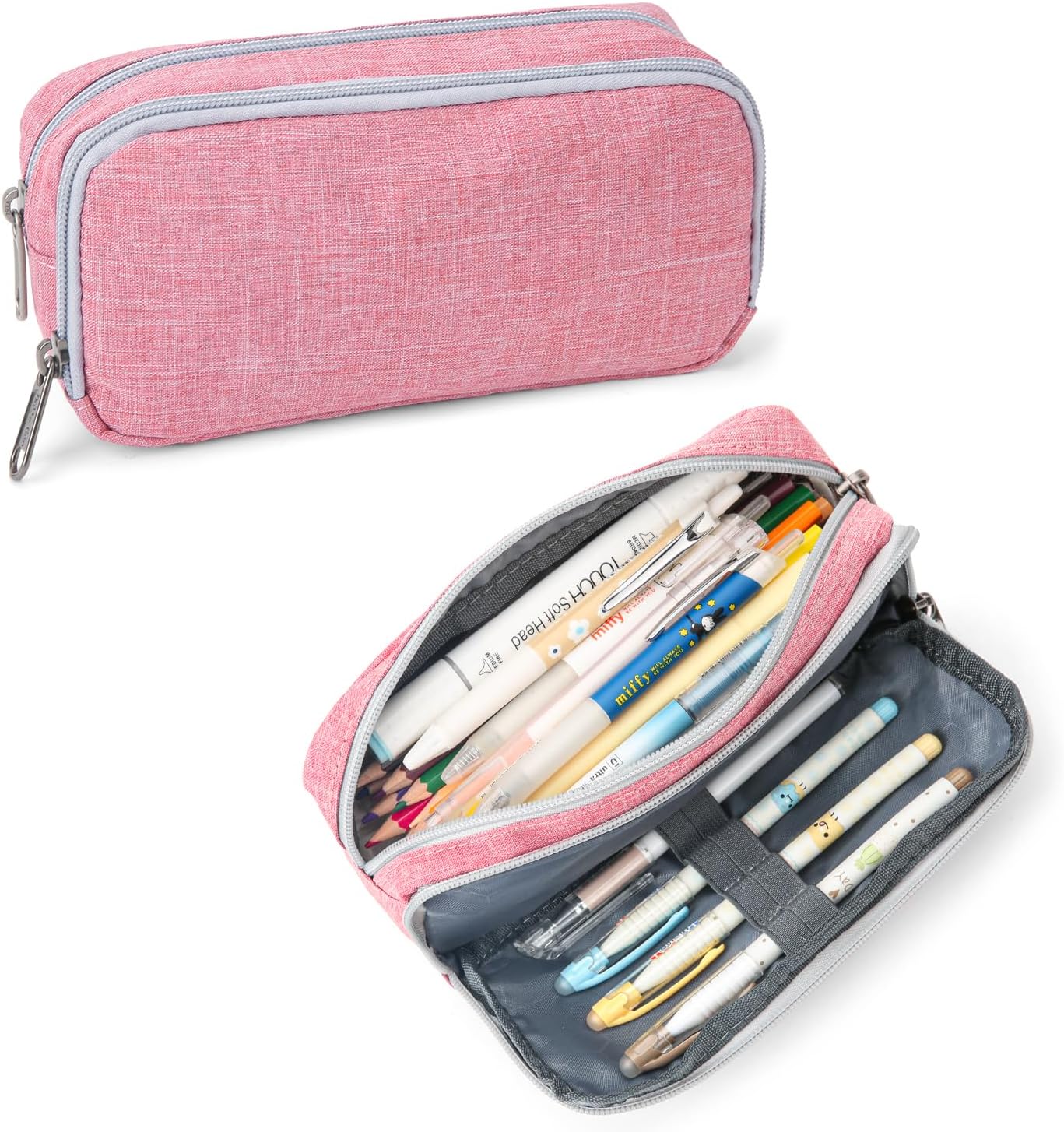 Della Gao Large Pencil Case, Big Capacity Pencil Pouch with 2 Compartments, Office Pencil Bag with Zipper, Big Pen Case for Adults (01-Black)