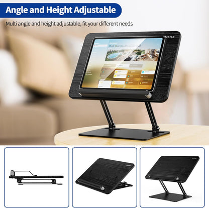 BESIGN BS01 Book Stand for Reading, Adjustable Book Holder, Ergonomic Laptop Stand with Elastic Page Clips for Music Scores, Recipe, Tablet, Laptop (Black)