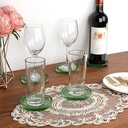Modern Clear Coasters Set of 5- Glass Cute Coasters for Drinks Crystal Coaster Round Chic Cup Mat Cute Coffee Table Coaster for Kitchen, Bar, Dining Room, Living Room, Patio(Amber)