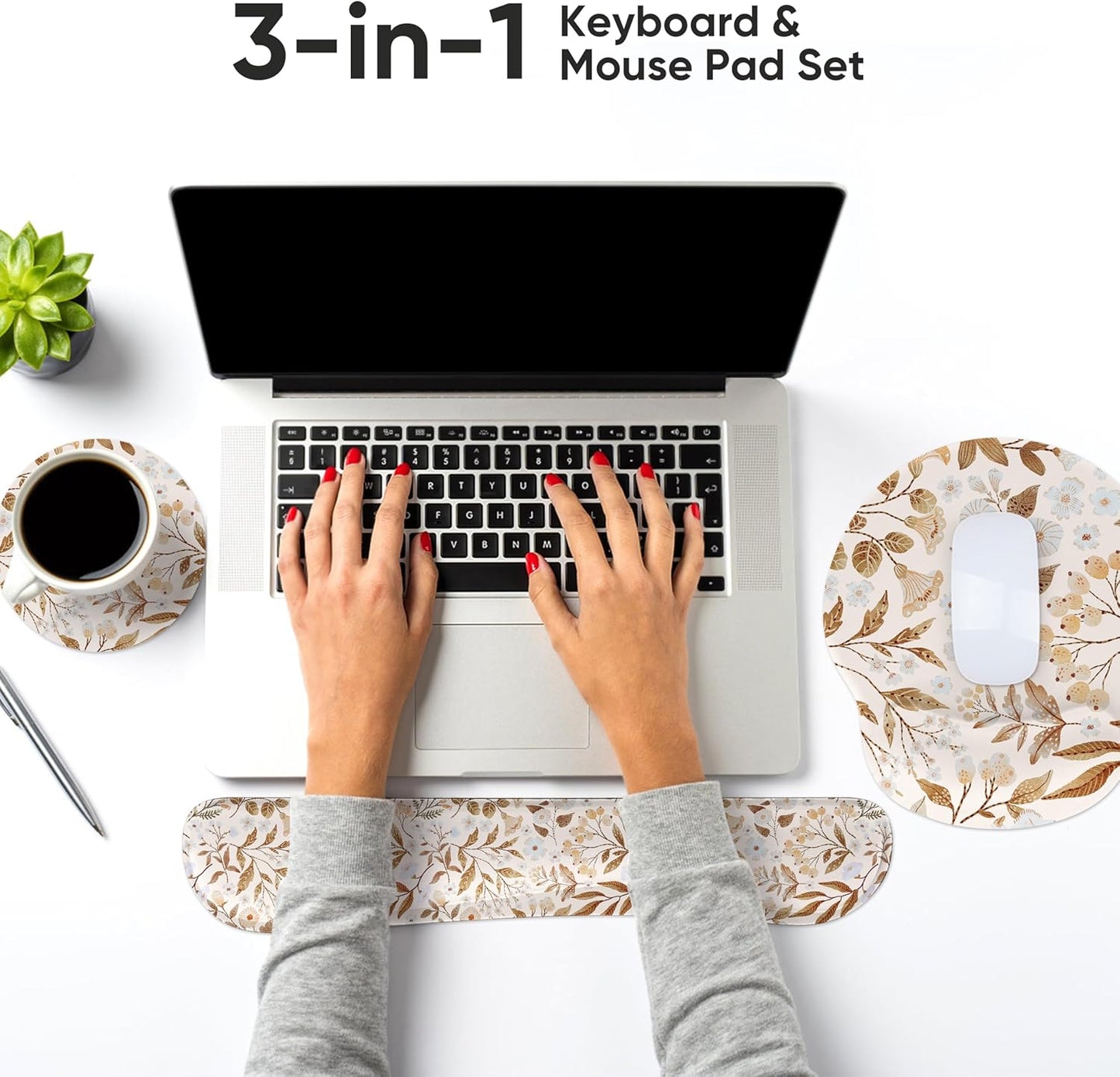 RICHEN Keyboard Wrist Rest and Mouse Pad with Wrist Support, Memory Foam Set for Gaming and Office, Comfortable & Lightweight for Easy Typing & Pain Relief (White Butterflies)