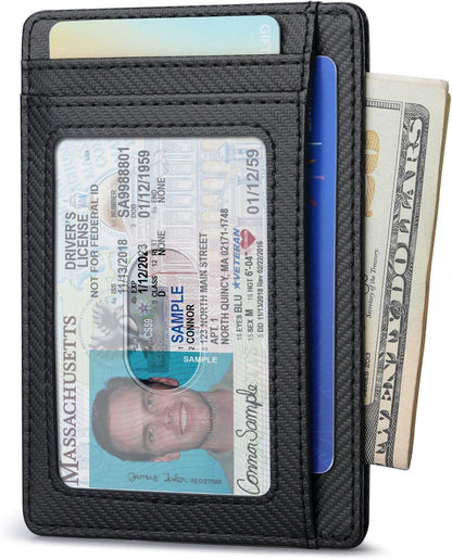 Buffway Slim Minimalist Front Pocket RFID Blocking Leather Wallets for Men and Women - Carbon Fiber Black - Colors B
