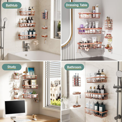 Veken Shower Caddy 6-Pack, Advanced Rustproof Design, No Drilling Adhesive Shelves, Rack with Soap Holder, Large Capacity Bathroom Organizers and Storage, Wall-Mounted Kitchen & Home Decor