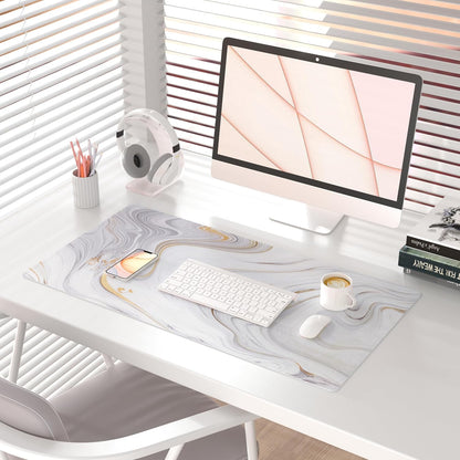 QIYI Large Mouse Pad, Cute Pink Desk Mat for Desktop, Women Girls PU Leather Desk Pad Waterproof Gaming Mousepad, Rose Gold Marble Computer Protector Writing Pad for School Office Home 31.5" x 15.7"