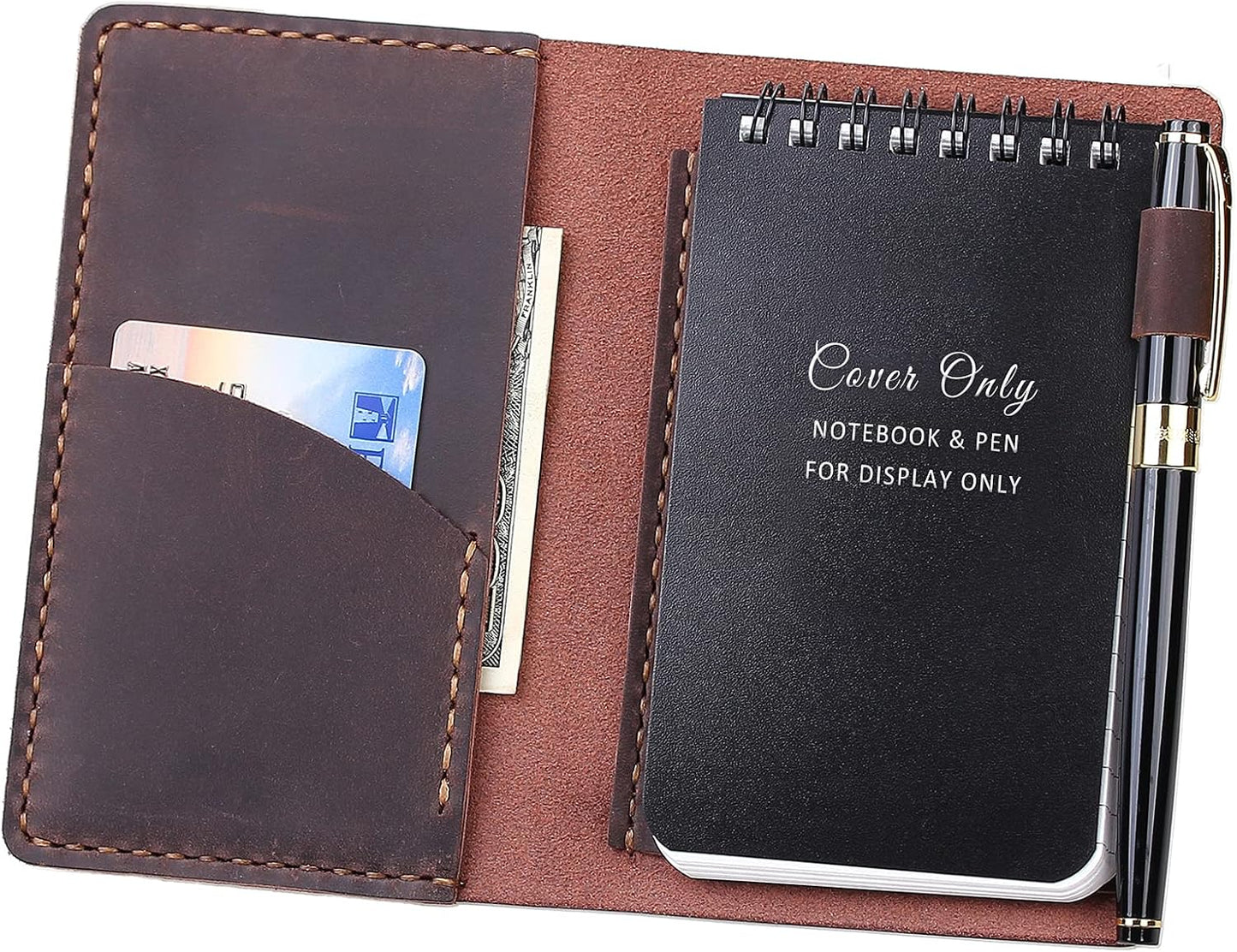 Robrasim Top Bound 3"x5" Memo Notebook Covers, Genuine Leather Cover for 3x5 Top-Spiral Notebook, Memo Book Cover Note Pad Holder Cover Only, Brown
