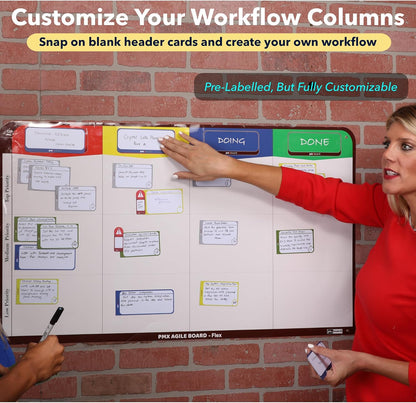 4 Column Magnetic Kanban Board, Scrum Board Flex Whiteboard Kit. Agile Kit, 64 Magnetic Kanban Cards Kit, Scrum Cards Set. Project Management Board for Project Planning, Kanban Whiteboard Kit
