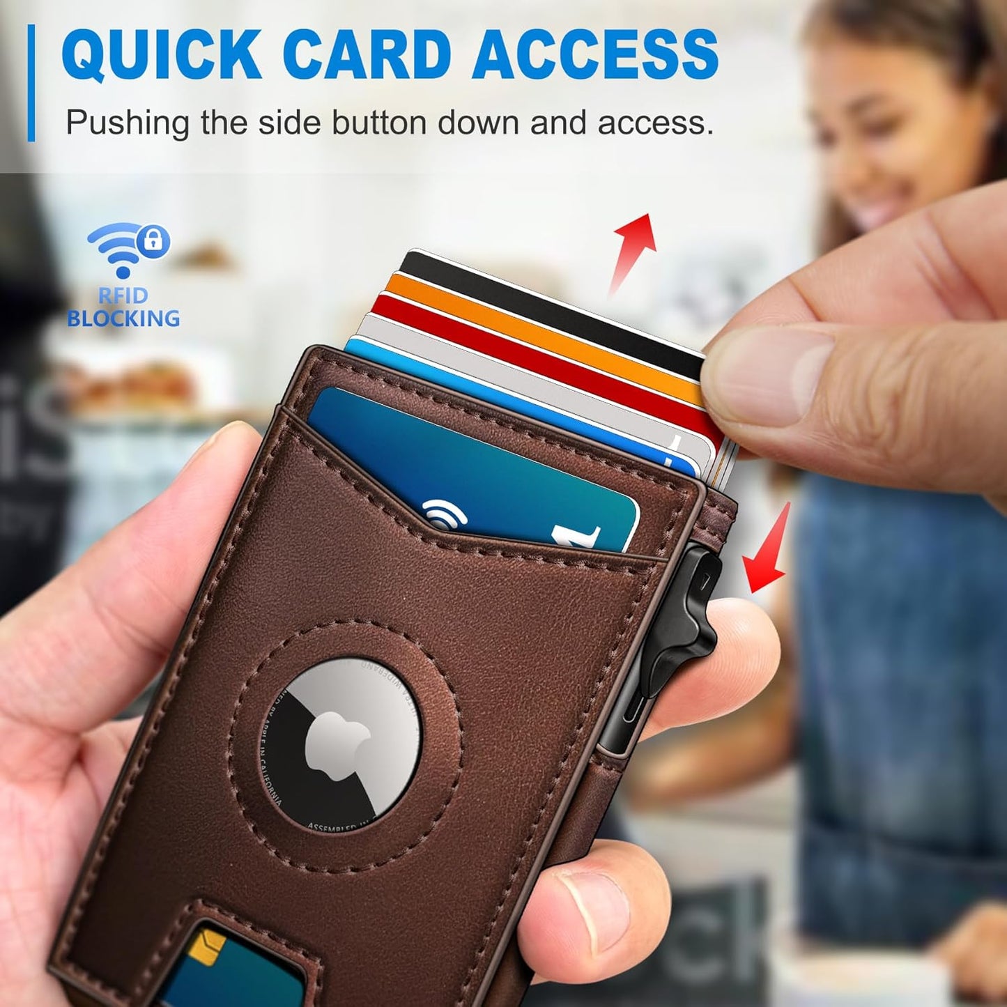 miyozi Airtag Wallet for Men Money Clip 9-Card Pop-Up Credit Card Holder with ID Window RFID Blocking Metal Case Magnetic Closure Front Pocket Wallet Gift Box | with Money Clip