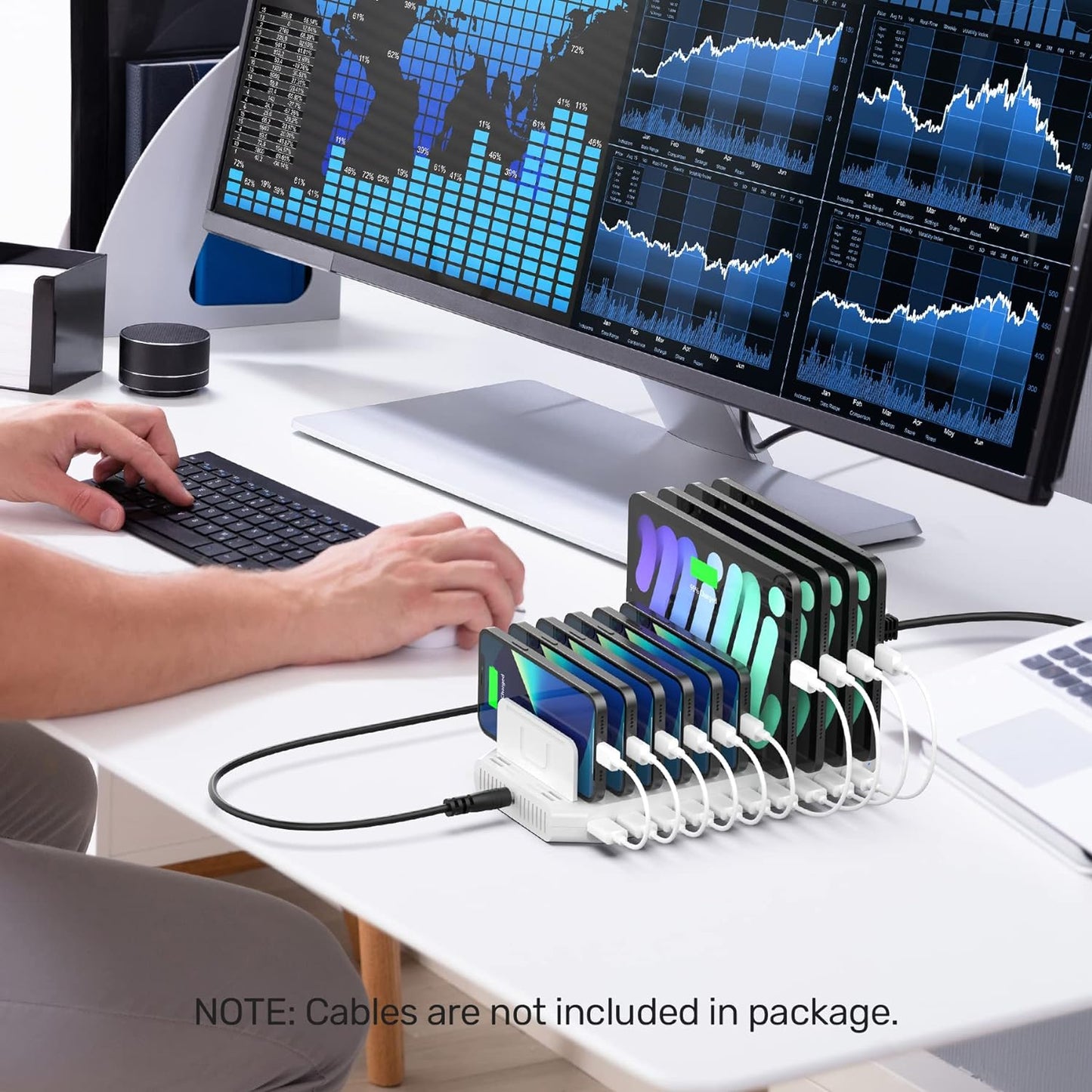 Unitek Multi Charging Station, 10-Port USB Charger for Multiple Device with SmartIC Tech and Adjustable Dividers, Organizer Stand Compatible with iPad, Tablet, Kindle, iPhone
