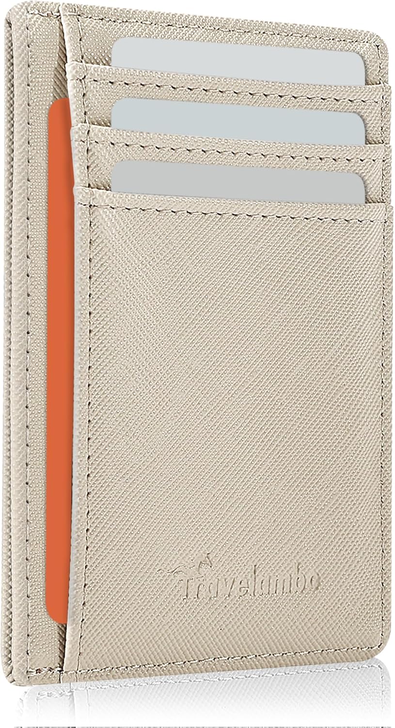 Travelambo Slim Wallet Front Pocket Minimalist Leather RFID Blocking Medium Size