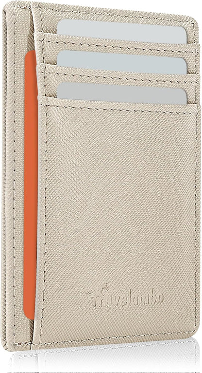 Travelambo Slim Wallet Front Pocket Minimalist Leather RFID Blocking Medium Size