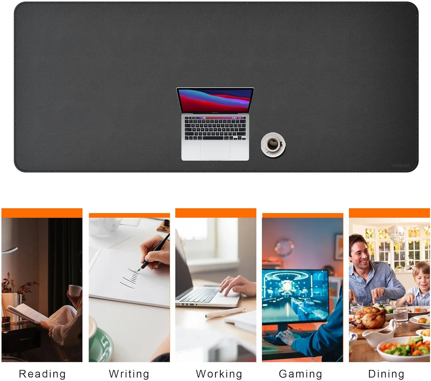 Mydours 40" x 20" Extra Large Desk Mat, PU Leather & Cork Desk Pad, Large XXL Desk Mouse Pad for Workstation, Office, Home, Computer Desk Mat with Keyboard & Mouse (Black)