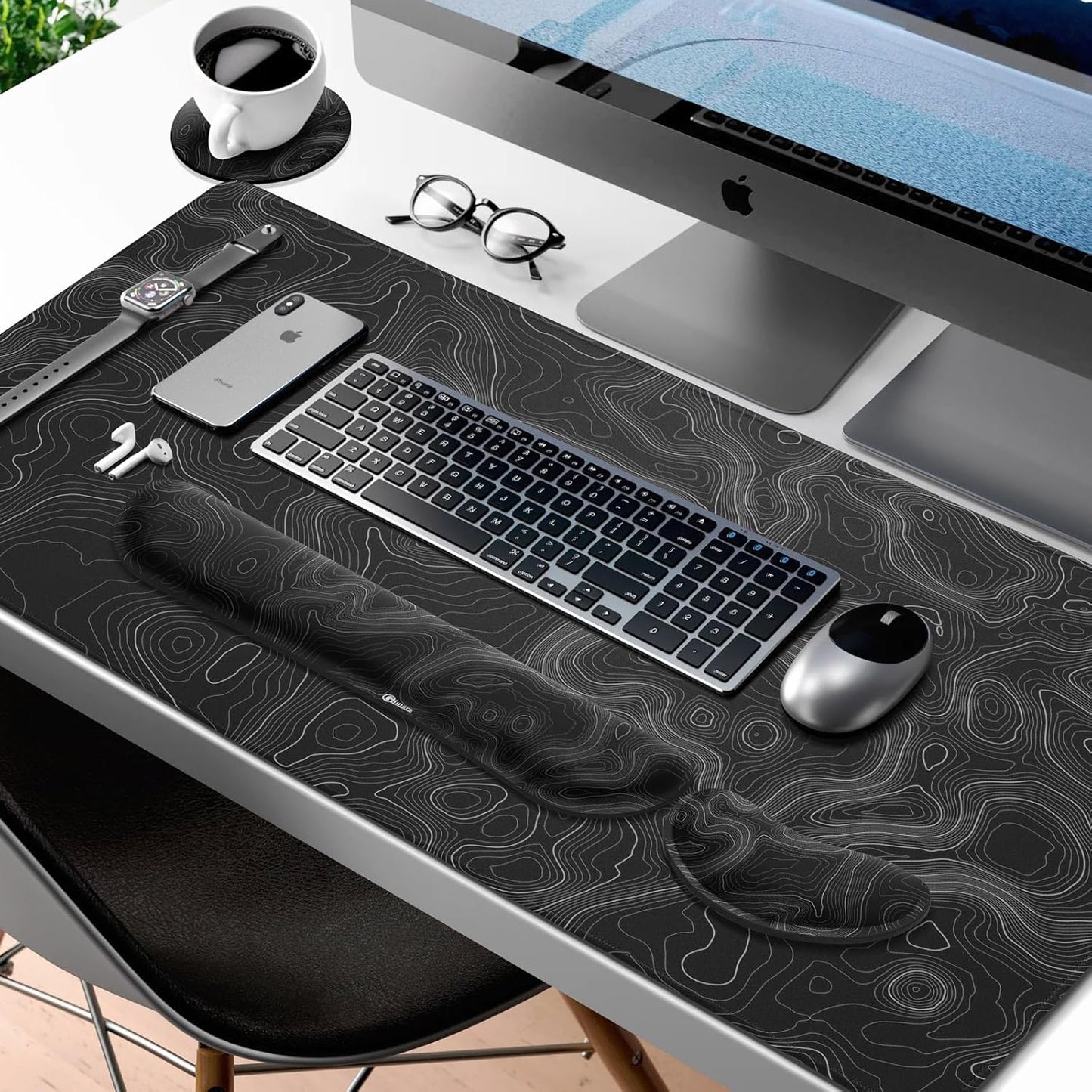 Gimars Upgrade Enlarge Silky and Superfine Fabric Gel Memory Foam Keyboard Wrist Rest Set, Ergonomic Keyboard Mouse Wrist Support for Typing Pain Relief, Comfort for Office, Gaming, Computer, Black