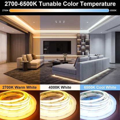 32.8FT/10M Blue COB LED Strip Light, 3200LEDS LED Tape Lights, High Bright CRI93+ Flexible Dimmable Light Strip for Bedroom TV Backlight Monitor Gaming Room Bar Decor(with Plug)