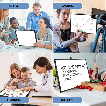 GMAOPHY Dry Erase White Board, 16inX12in Large Magnetic Desktop Whiteboard with Stand, 10 Markers, 4 Magnets, 1 Eraser, Portable Double-Sided White Board Easel for Kids Memo to Do List Desk School