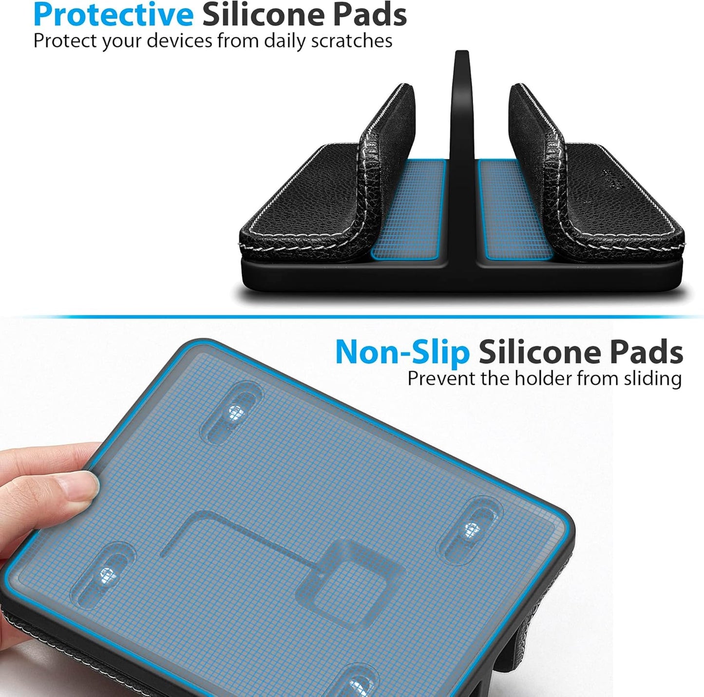 Leather Vertical Laptop Stand,Dual Laptop Holder Stand,Laptop Organizer with Adjustable Dock (18-26mm/0.7-1 in) for All MacBook/Tablet/Surface/Dell/iPad (Black)