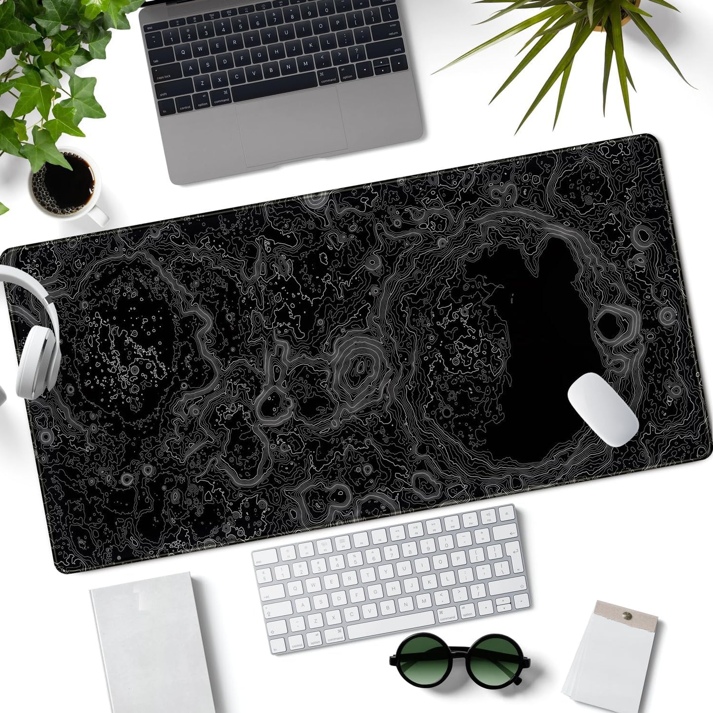 World Map Desk Mat Historical World Map Desk Pad Extra Large Computer Mouse Pad XL Black Topographic Mousepad Keyboard Pad for Desk Gaming Computer Laptop Office Non-Slip Desk Pad 31.5x11.8 in