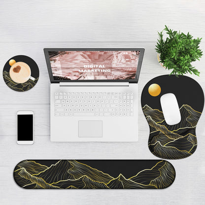 Ergonomic Mouse Pad with Wrist Rest and Keyboard Wrist Rest, Gel Mousepad and Wrist Rest for Computer Keyboard, Pain Relief, Non-Slip PU Base, Mouse Pad with Wrist Support for Gaming, Office, Brown