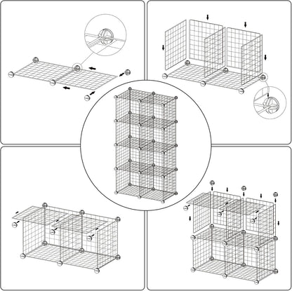C&AHOME Wire Cube Storage, 6 - Cube Organizer Metal C Grids, Modular Shelves Units, Storage Bins Shelving, Closet Organizer, Ideal for Home, Office, Living Room, 36.6”L x 12.4”W x 36.6”H Black