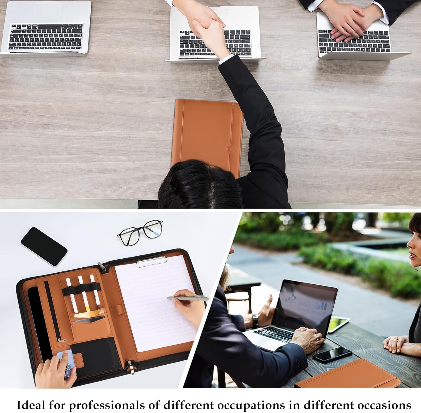 ProCase Portfolio Business Padfolio Folder with Zipper, Conference Meeting Executive File Legal Document Organizer with Pockets Letter Size A4 Writing Pad Notepad Padfolio -Black