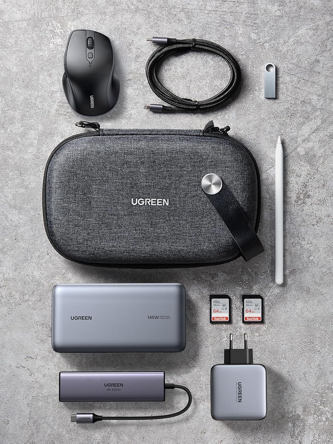 UGREEN Electronics Organizer Travel Case Cable Organizer Bag Waterproof Portable Storage Pouch for Charger, Cables, USB Flash Drive, Power Bank, Memory Card, Travel Accessories Black