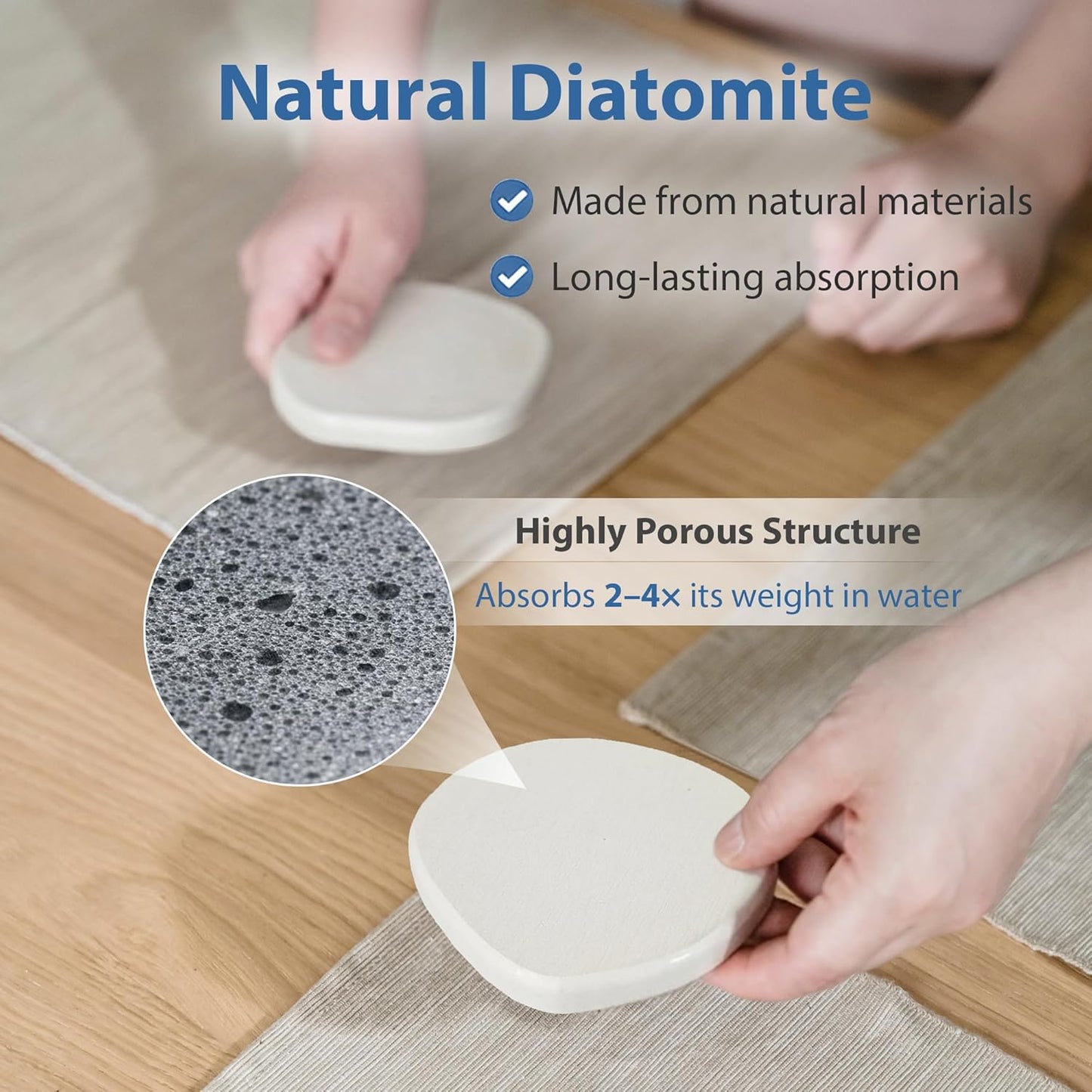 Diatomaceous Earth Coasters Set of 2 for Drinks, Moisture Water Absorbent Stone Coasters for Table Desk at Work, Water Absorbing Instant Drying Diatomite, Modern White