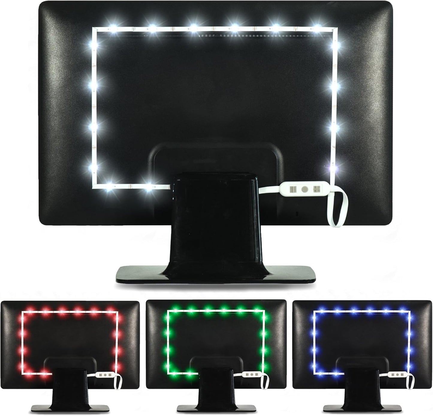 Luminoodle Color Bias Lighting, USB TV and Monitor Backlight LED Strip Lights Kit with Dimmer, Remote - 6.6 ft for 24" to 60" TV - Medium
