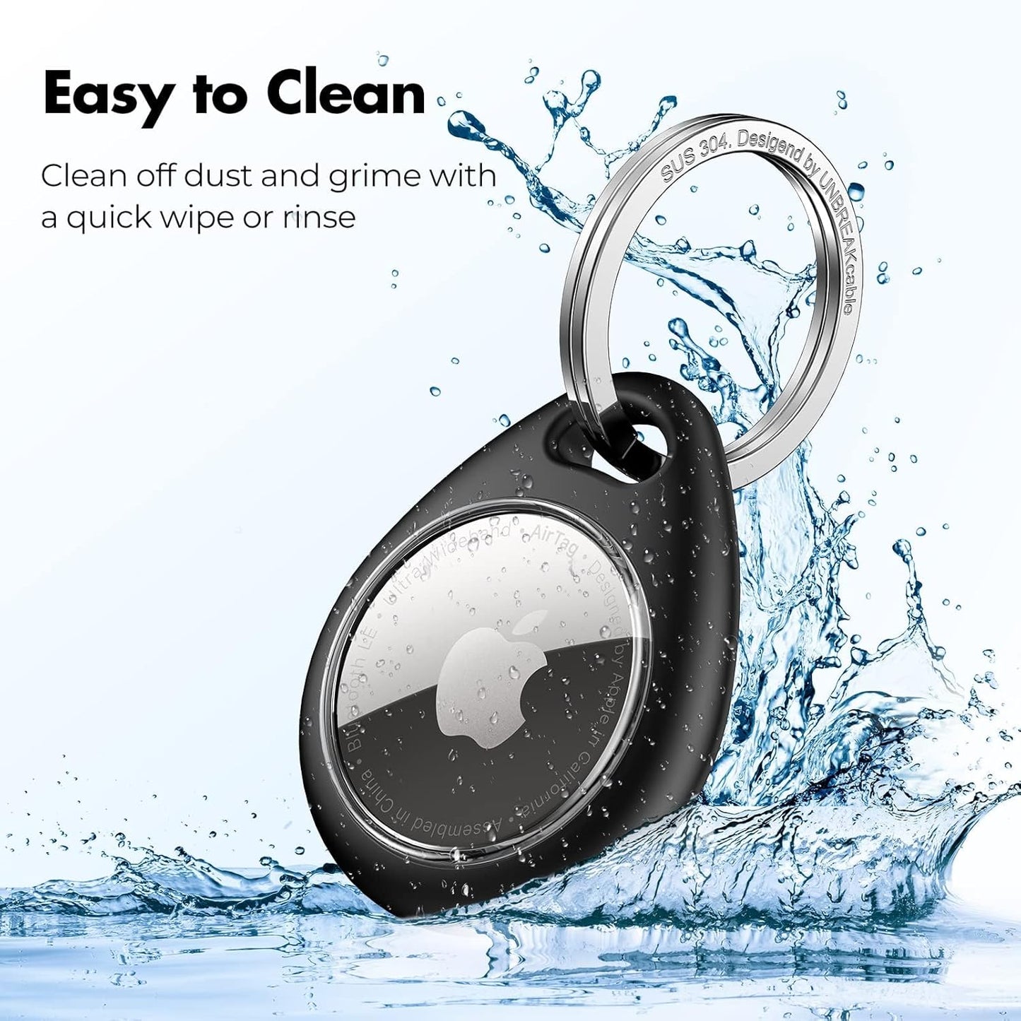 UNBREAKcable AirTag Holder for Apple - 4 Pack Air Tag Case [Fit Tightly Design] [Easy to Install] [Hold Securely] Waterproof TPU Protective Cover with Metal Keychain for Kids,Pet,Luggage,Backpack,Keys