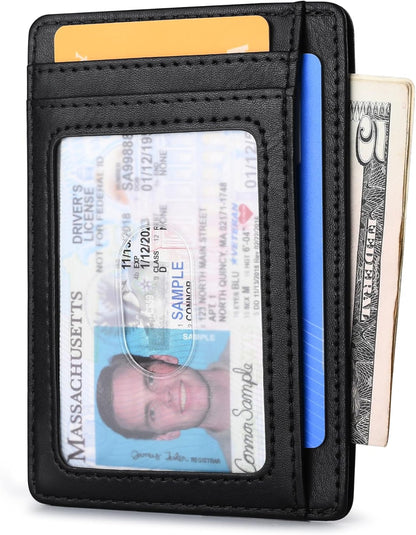 Buffway Slim Minimalist Front Pocket RFID Blocking Leather Wallets for Men and Women - Carbon Fiber Black - Colors A