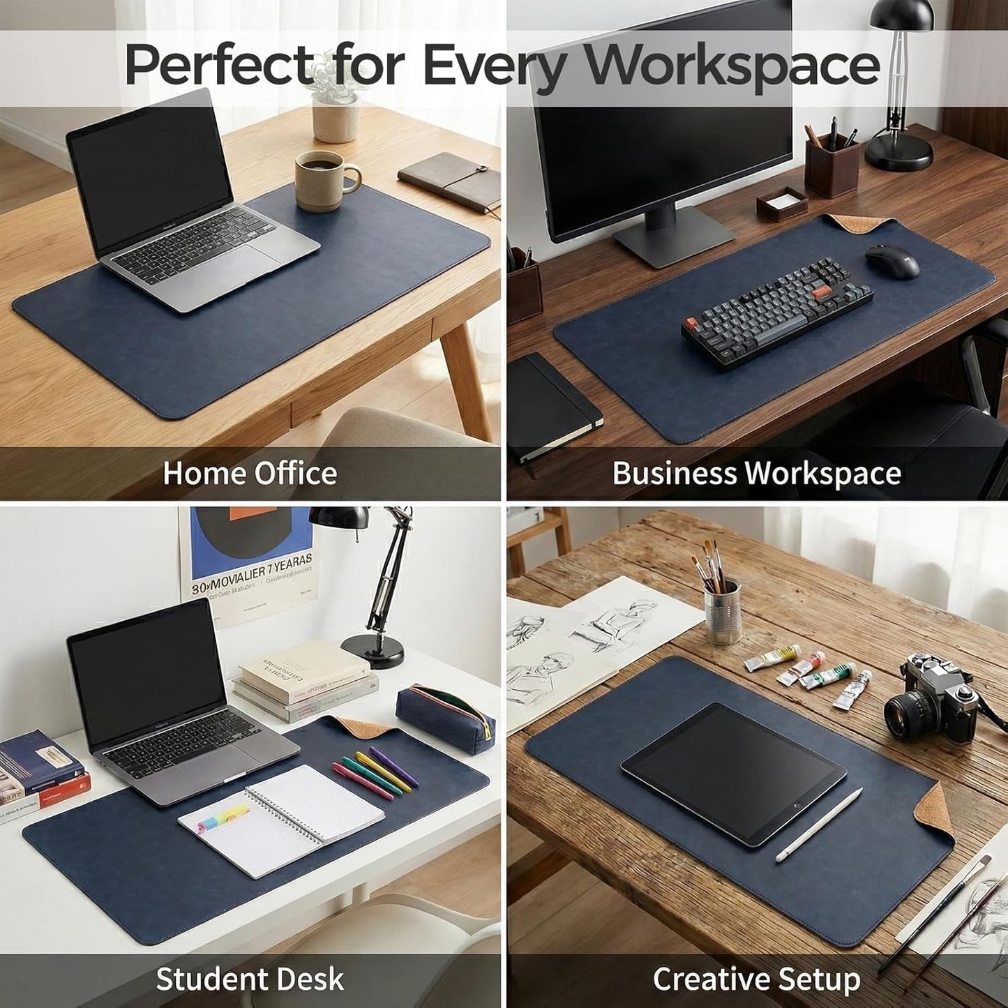 Premium Faux Leather Desk Mat & Tray Set，Innovative Cork-Look Printed Base，Gift Tube Packaging，Full-Desk Coverage，Non-Slip Desk Pad for Office Home（Olive Green）