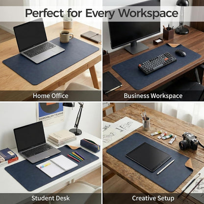 Premium Faux Leather Desk Mat & Tray Set，Innovative Cork-Look Printed Base，Gift Tube Packaging，Full-Desk Coverage，Non-Slip Desk Pad for Office Home（Olive Green）