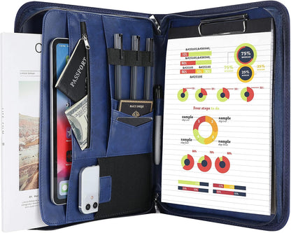 ProCase Portfolio Business Padfolio Folder with Zipper, Conference Meeting Executive File Legal Document Organizer with Pockets Letter Size A4 Writing Pad Notepad Padfolio -Black