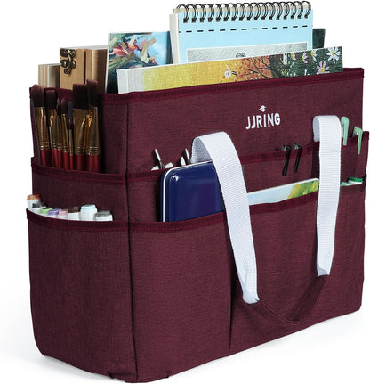 JJRING Craft Organizer Tote Bag for Art Storage, Caddy with Multiple Pockets, Bluish Green Sewing Bag for Scrapbooking, School, Medical, and Office Supplies