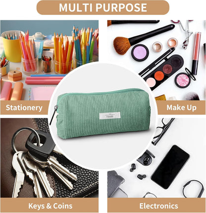 Pencil Bag Pen Case, Soft Corduroy Small Pencil Pouch Organizer with Zipper, Cute Pencil Case Pouch Stationery for Girls and Boys – Apricot
