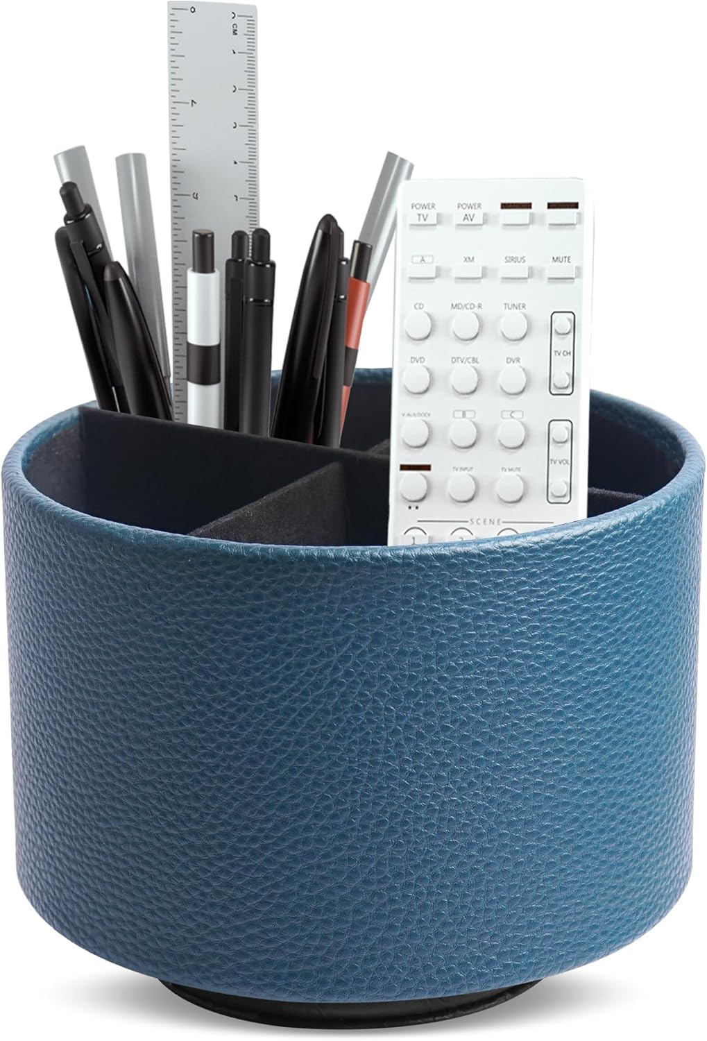 Round Leather Art Supply Organizer,Remote Control Holder,360 Degree Rotating,Multi-Functional Pencil Holder,4 Compartments Desktop Stationary Organizer(1-Fractal Flower) | Round - Colors C