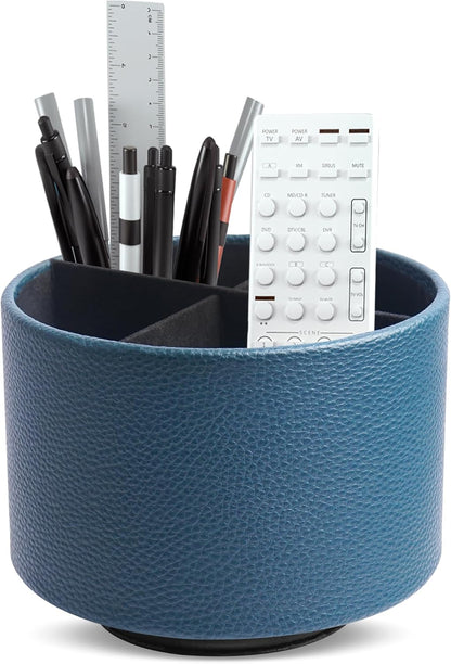 Round Leather Art Supply Organizer,Remote Control Holder,360 Degree Rotating,Multi-Functional Pencil Holder,4 Compartments Desktop Stationary Organizer(1-Fractal Flower) | Round - Colors C