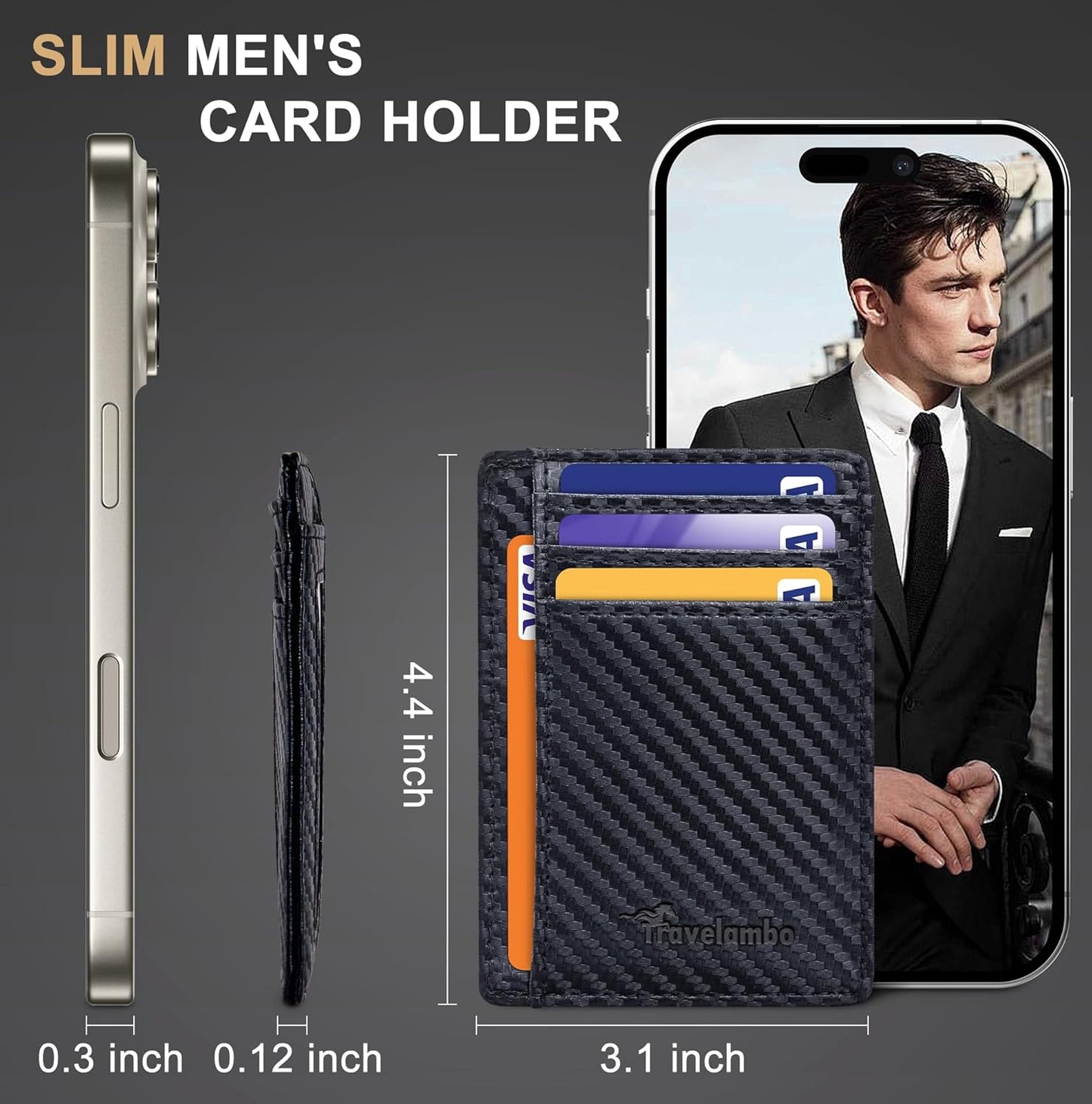 Travelambo Slim Wallet Front Pocket Minimalist Leather RFID Blocking Medium Size