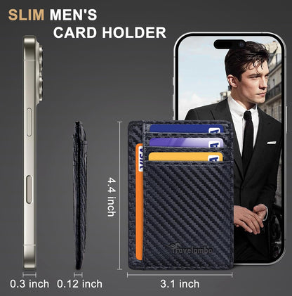 Travelambo Slim Wallet Front Pocket Minimalist Leather RFID Blocking Medium Size