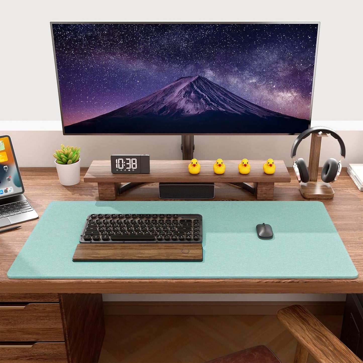 Auhoahsil Felt Desk Mat, Minimalist Large Mouse Pad XXL 35.5 x 15.7 in, Desk Matt for Desktop, Keyboard, Laptop, Computer, Office, Work from Home, Gaming, White
