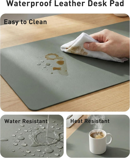 Aothia Non-Slip Waterproof PU Leather Desk Pad Protector for Mouse, Writing Desk, Office, Home, Laptop Blotter, 23.6" x 13.7", Black - Colors A